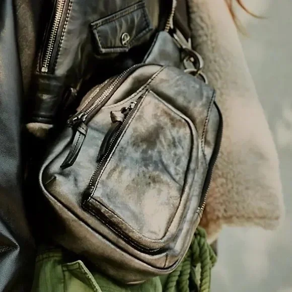 Free People Hudson Metallic Silver Sling Crossbody Bag - Picture 2 of 6